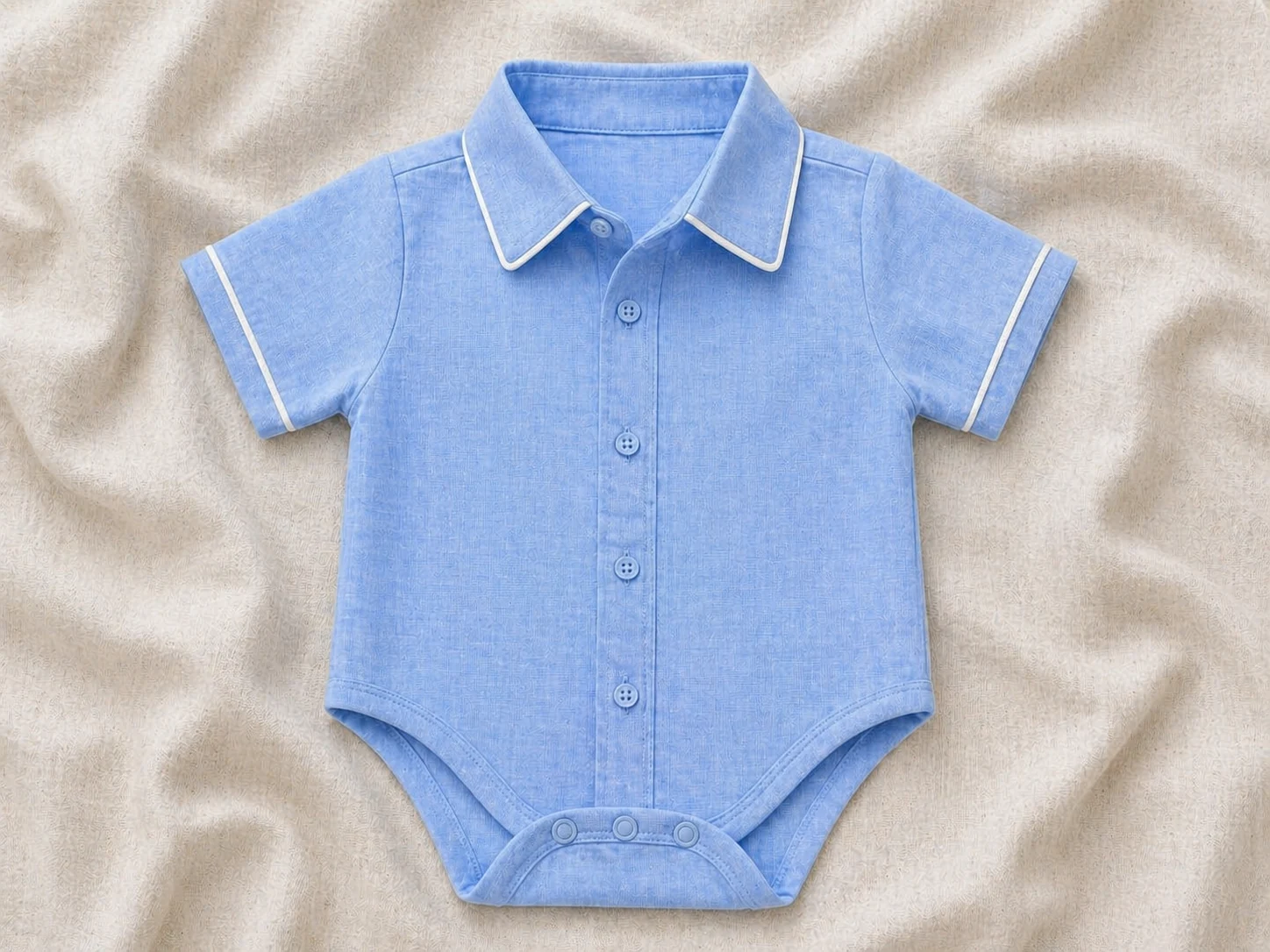 Body Camisa em tecido leve com gola e colarinho entretelados em um lado só · abertura entre as pernas com botão de pressão · peça-âncora pro bebê de 1 mês a 2 anos